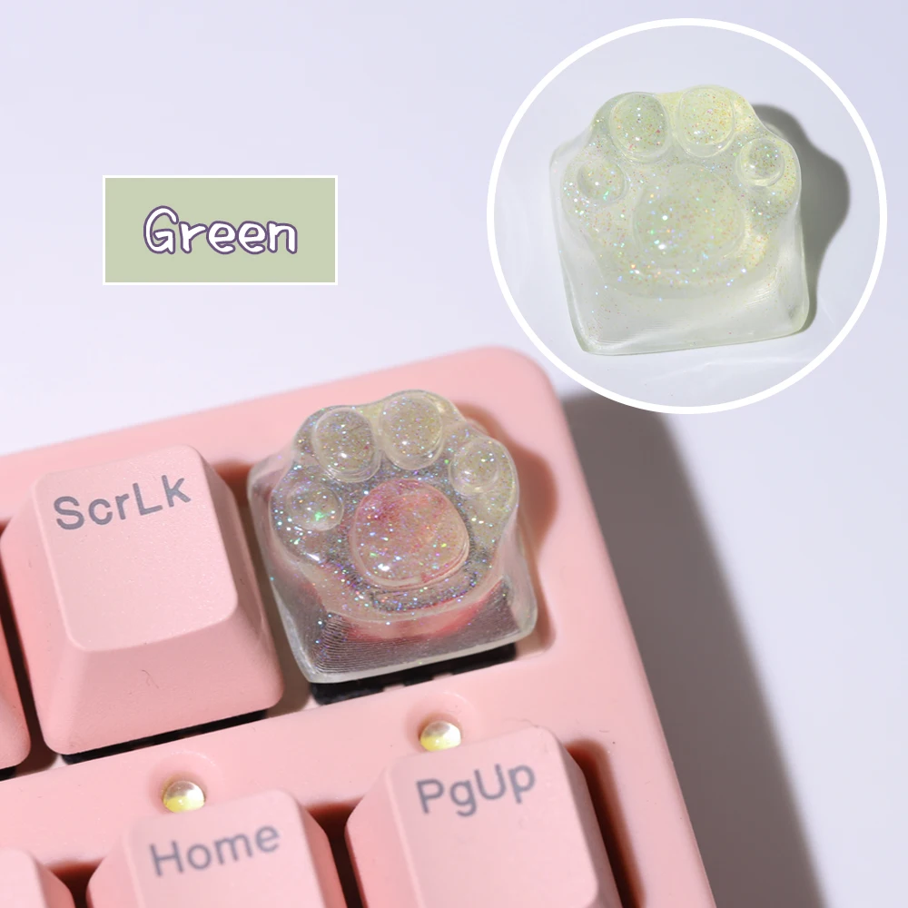 Purple Translucent Cat Paw Anime Keycap with Backlit RGB - Cute Kawaii Pink Cyan Custom ESC & WASD Cap