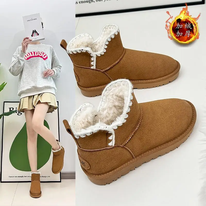 

Женские зимние ботинки на платформе, женская зимняя обувь, новинка 2023, теплая бархатная утолщенная женская обувь с хлопковой подкладкой для женщин