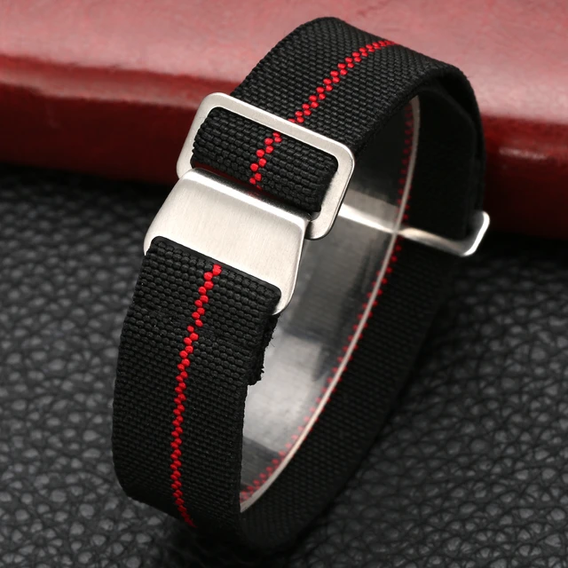 22mm Black + Red Elastic Parachute Military Watch Band