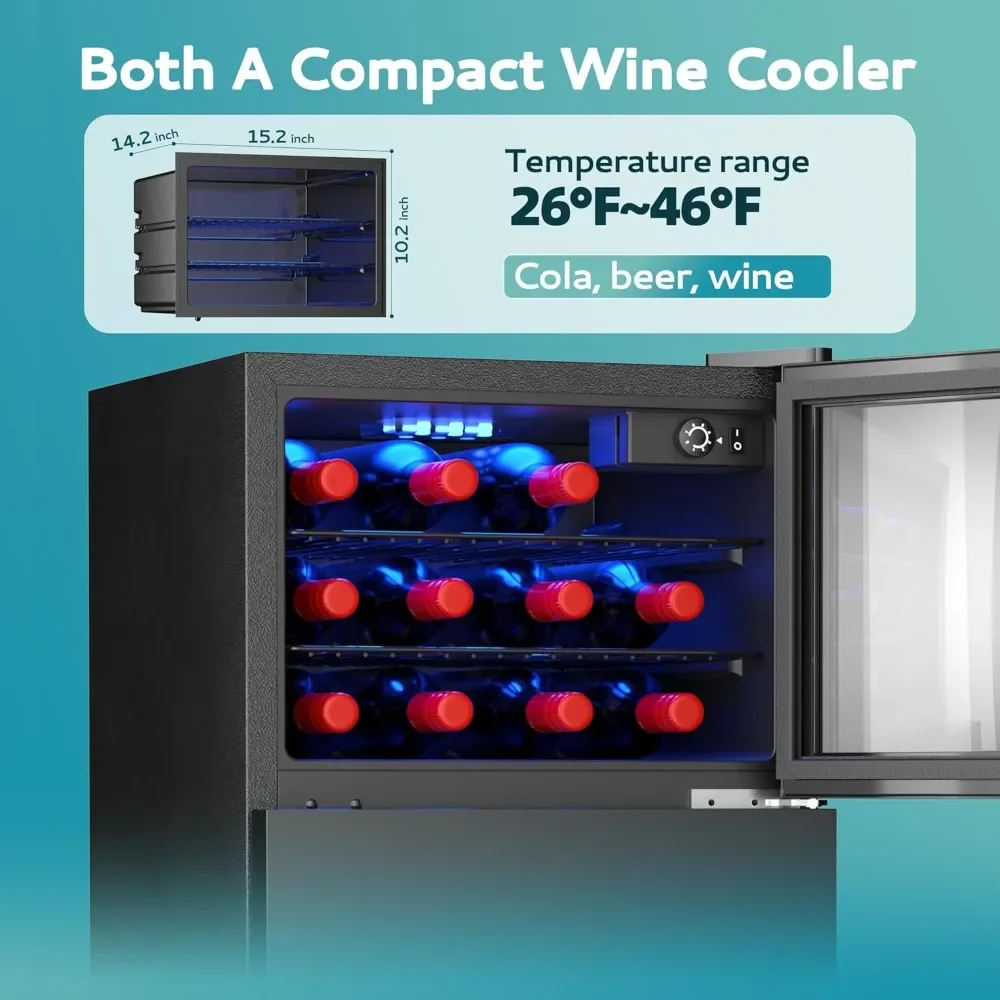 NEW-Double Door Mini Fridge With Freezer, Freestanding Wine Cooler Refrigerator With Reversible Door, Compact Refrigerator Tempe