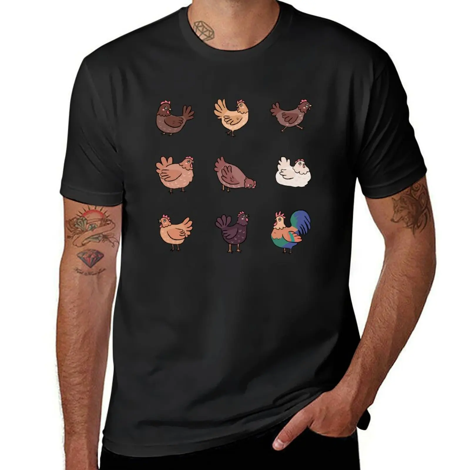 Chicken pack cute chickens chicks and rooster illustration for chickens loves T-Shirt quick drying men clothing