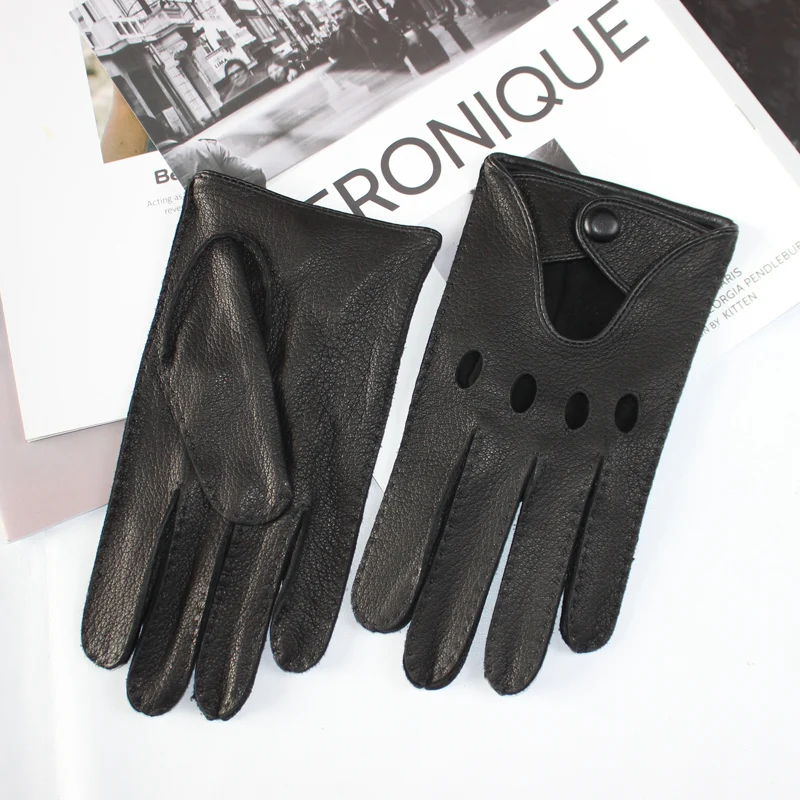New High-Quality Men's Deerskin Gloves Thin Single Leather Unlined Touch Screen Leather Driving Gloves