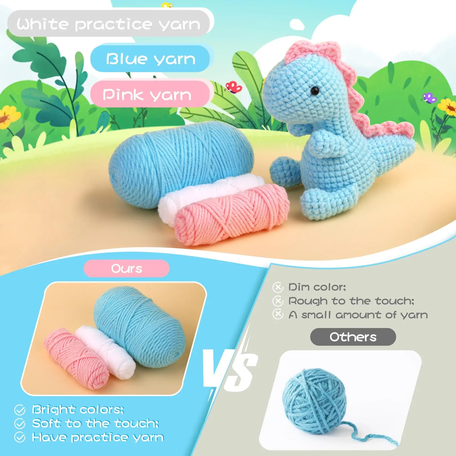 Fenrry Crochet Kit for Beginners Dinosaur Knitting Kit Crochet Material Bag with Step-by-Step Instructions Video