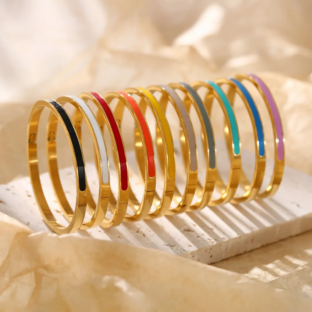 G&D Luxus Bunte Orange Emaille Armreifen Armbänder für Frauen Party Geschenk Mode Armreifen Original Edelstahl Schmuck – Detail 4