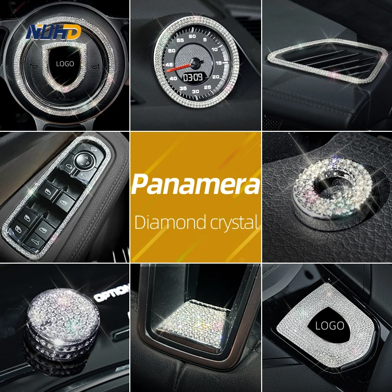 

Автомобильные наклейки для интерьера, Алмазное украшение для руля Panamera, кондиционирование воздуха, защитное устройство выходного отверстия