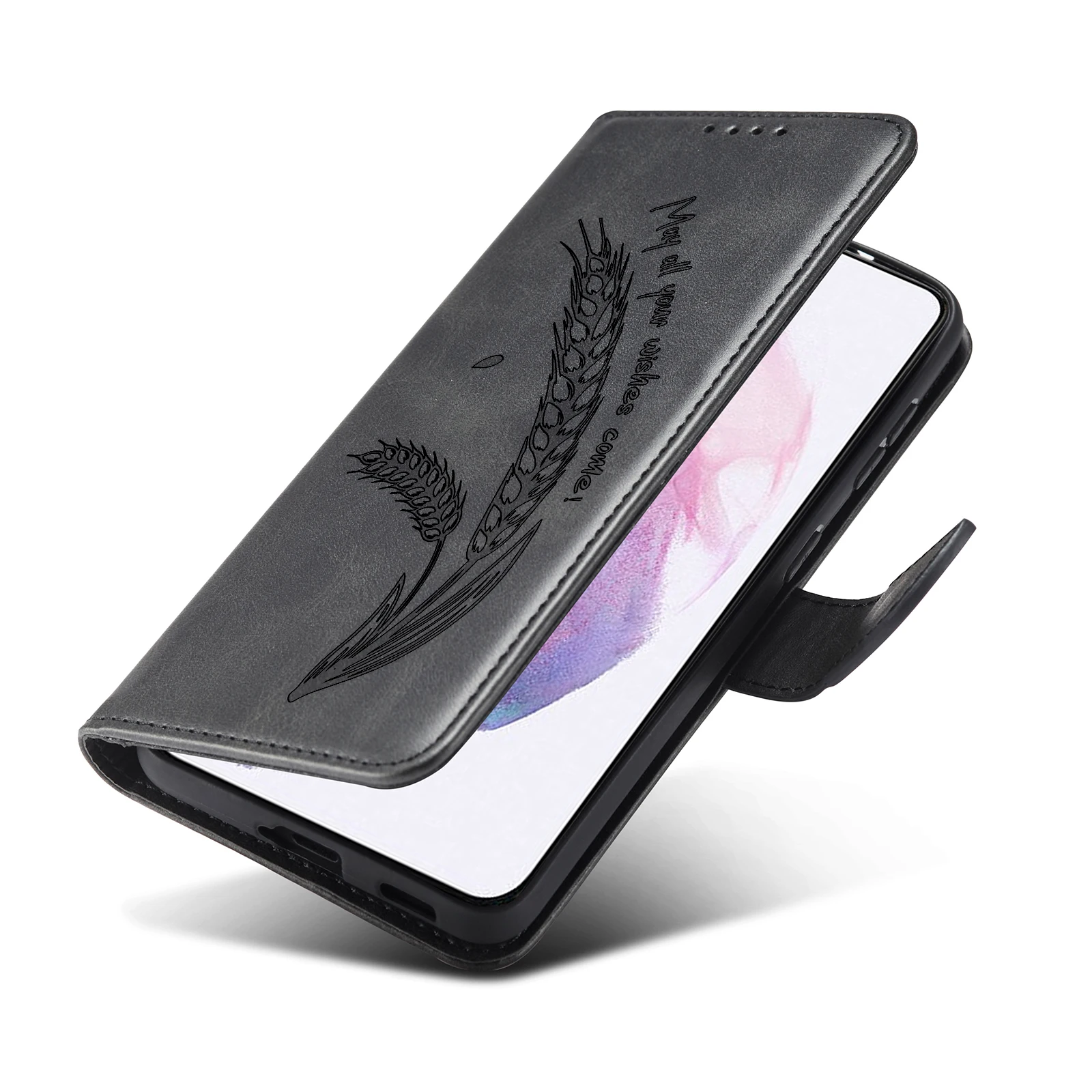 Elegant Leather Flip Case with Ear of Wheat Design - Premium Phone Cover