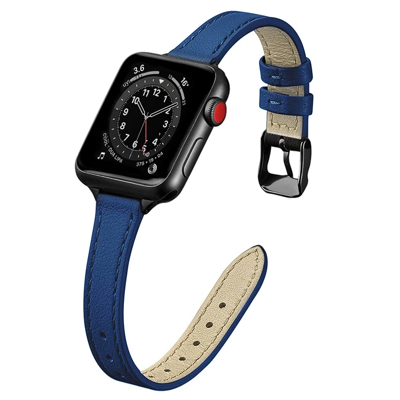 Фото Тонкий кожаный ремешок для Apple watch band 49 мм 44/45/42/40/41/38 мм, мягкий кожаный браслет для iWatch series 3 SE 5 4 6 7 8 ultra №5