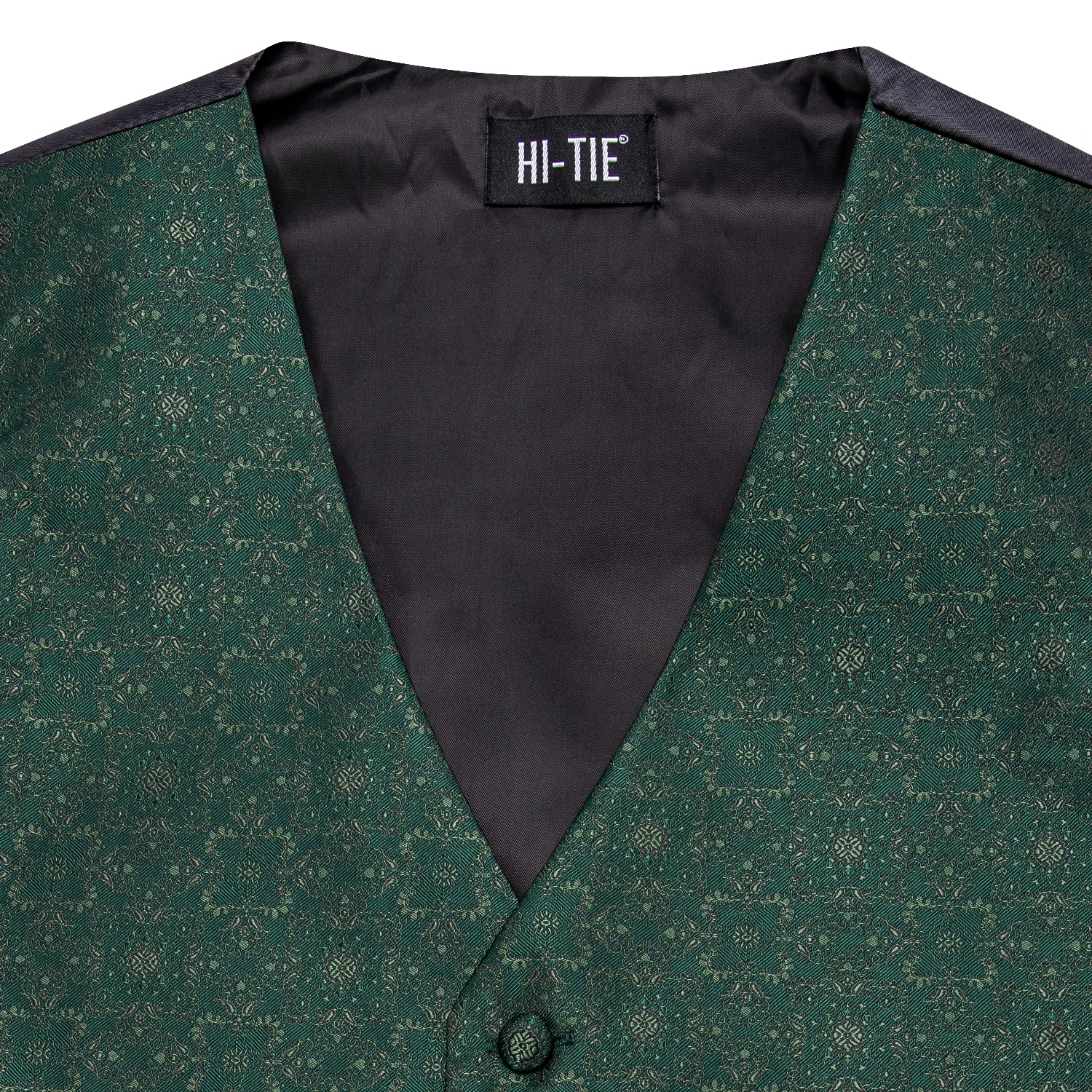 Dark Green Silk Men Vest Tie Elegant Solid Dress Sleeveless Jacket 4PC Hanky Cufflink Paisley Suit Waistcoat Wedding Gift Hi-Tie 2
