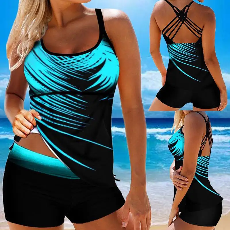 Women 2 Pieces Swimsuit Tankini Set Leaf Printed Summer Beach women swimsuit women two piece sets