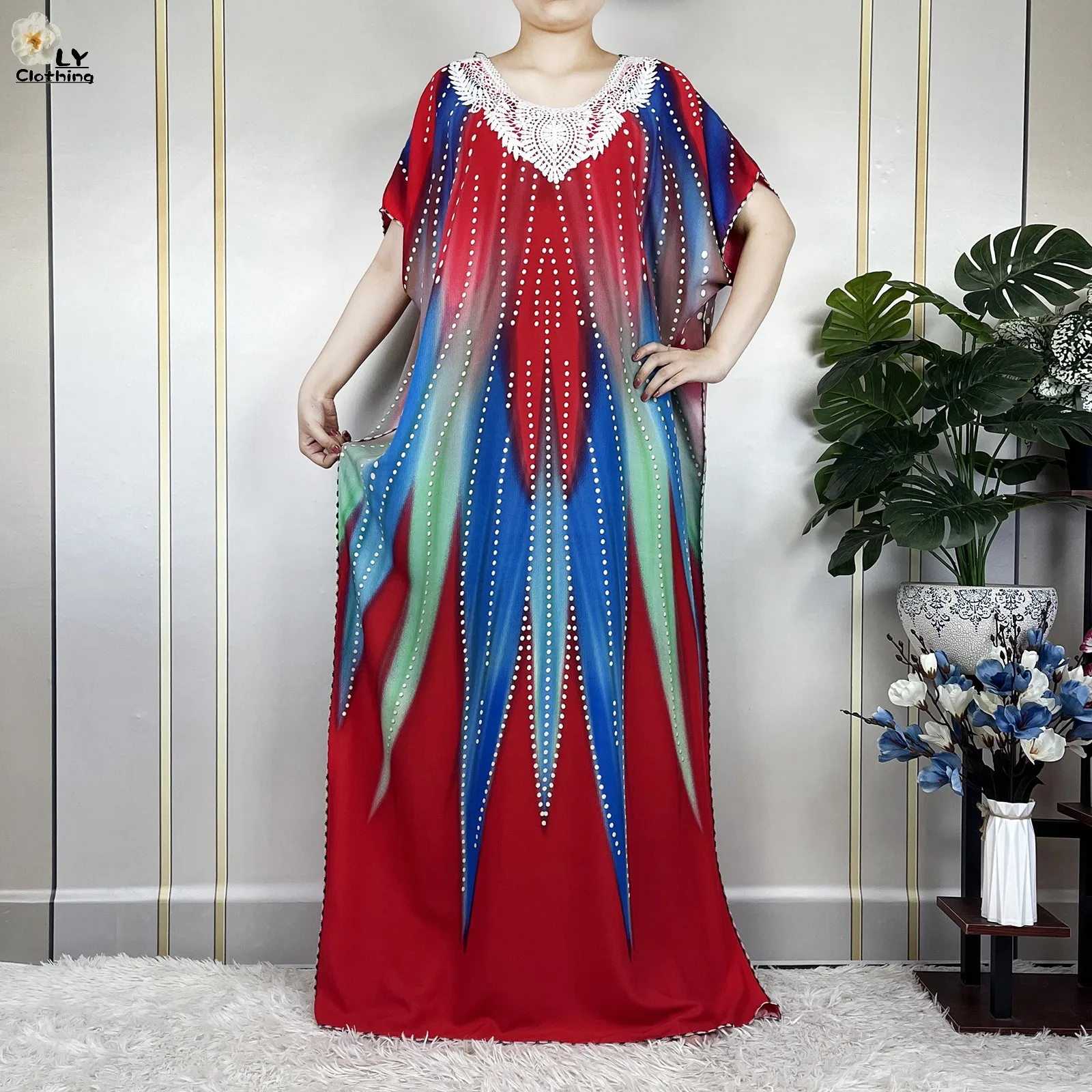 New Dubai Printing Cotton Loose Woman Dresse With Big Scarf African Dashiki Maxi Lady Summer Short Sleeve Islam Casual Vestidos