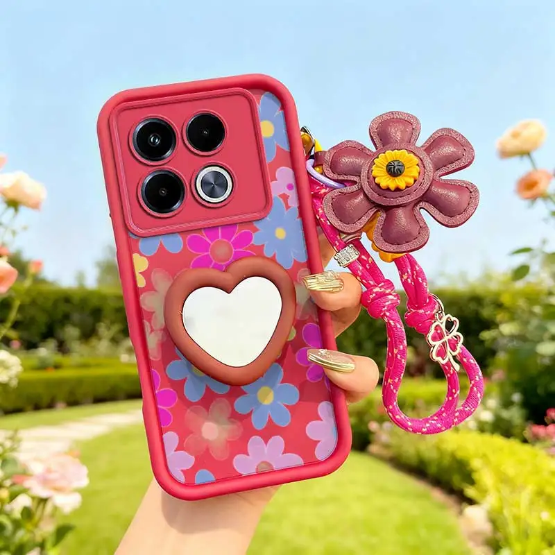 3-Piece Cartoon Flower Phone Case Set with Lanyard & Craft Embellishments
