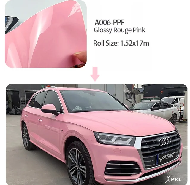 1.52*17m PPF Gloss Rouge Pink Car Wrap Vinyl Roll Wraps TPH Car