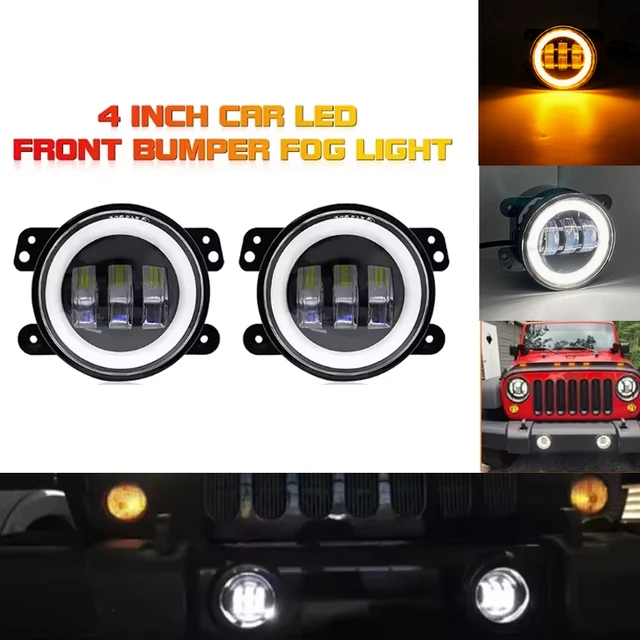 4inch Car LED Headlight LED Fog Light With White Halo Ring DRL Angel Eyes Light Car Accessories Jeep Wrangler Off-Road Headlight