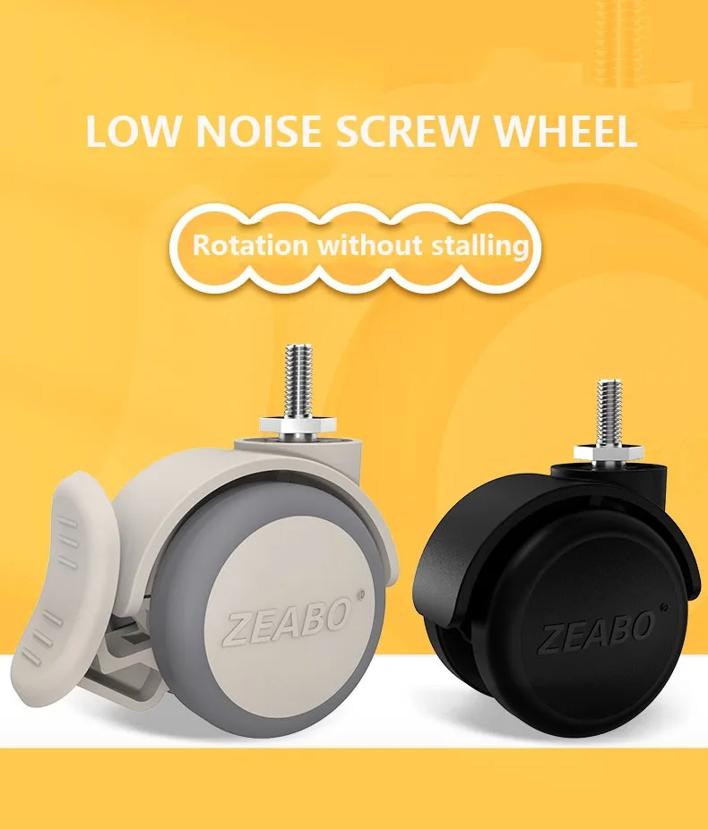 Description Picture 2 of item(4 Packs) Black Color 2 Inch M6/M8/M10/M12 Screw Universal Wheel With Brake Soft Rubber Silent Caster Durable Wear-resist