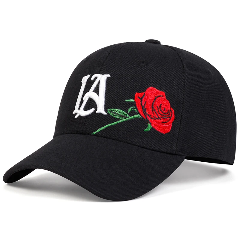 Unisex-Baseballmützen mit LA-Rose-Stickerei, für Frühling und Herbst, für den Außenbereich, verstellbare Freizeithüte, Sonnenschutzhut – Detail 2