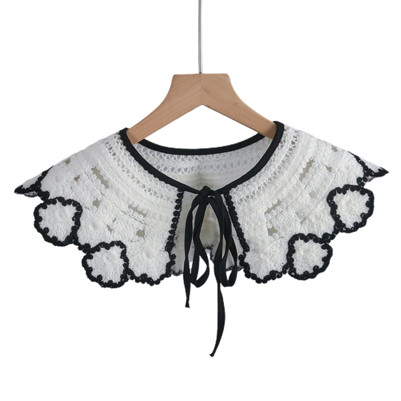 

Women Hollow Knitted Floral False Collar Shawl Sweater Cape Clothing Accessories N58F