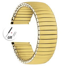 Vintage Stainless Steel Elastic Watchband - Metal Expansion Strap with Slip - On Design - 20mm (Gold)