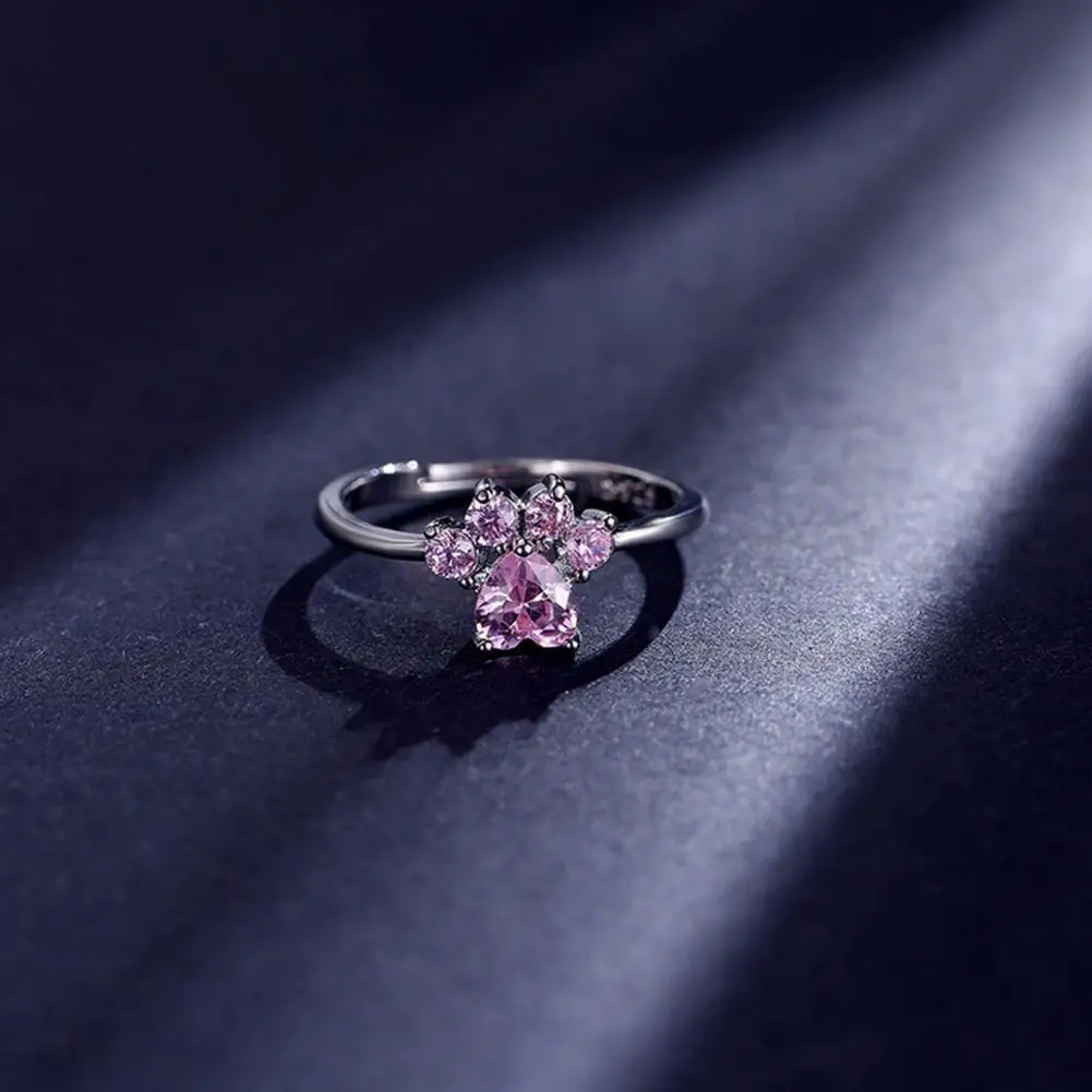 Cat Ring Cat Paw Ring Elegant Paw Wedding Cubic Zirconia Women Adjustable Lightweight Engagement Prom