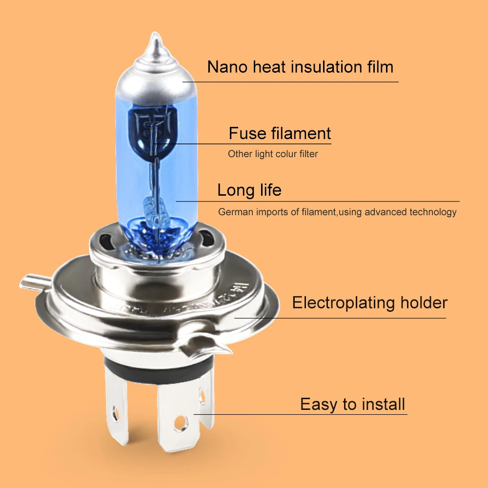 Car Halogen Headlight Bulb 10pcs H4 60/55W 100W 12V Super Xenon White