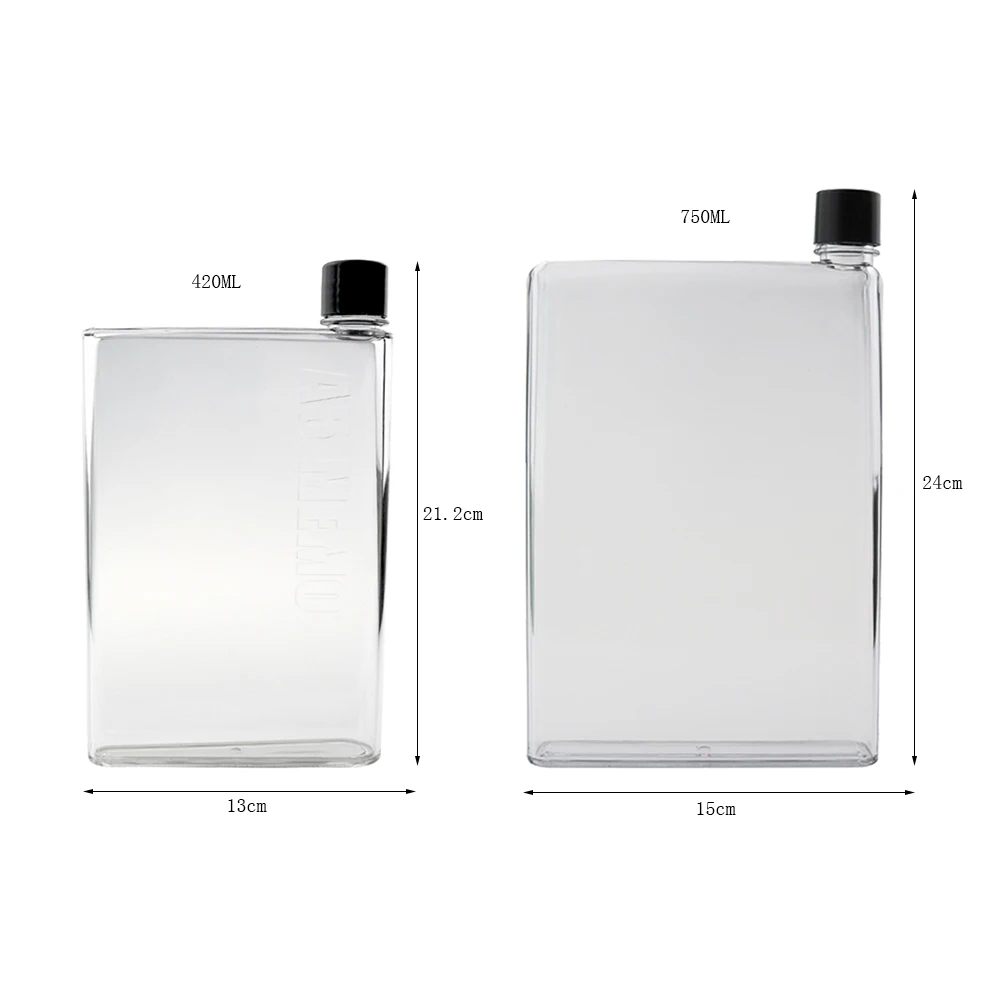 Sports Water Bottle 750ml Flat Outdoor Crystal Transparent Plastic Portable