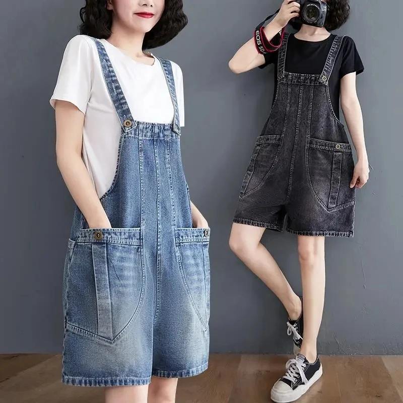 

Denim Overalls Shorts Women's Jeans Loose Summer Pants 2022 New Suspenders Jumpsuit Big Pocket Wide Leg Five Point Pants Female
