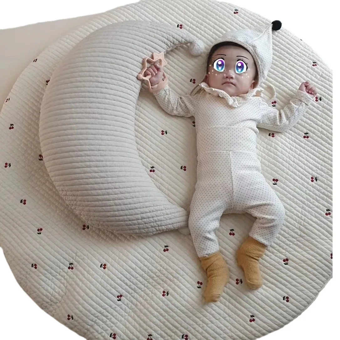  수유 베개 달 모양 순면  베개 쿠션  지지 보조 수면 수유  진정 베개