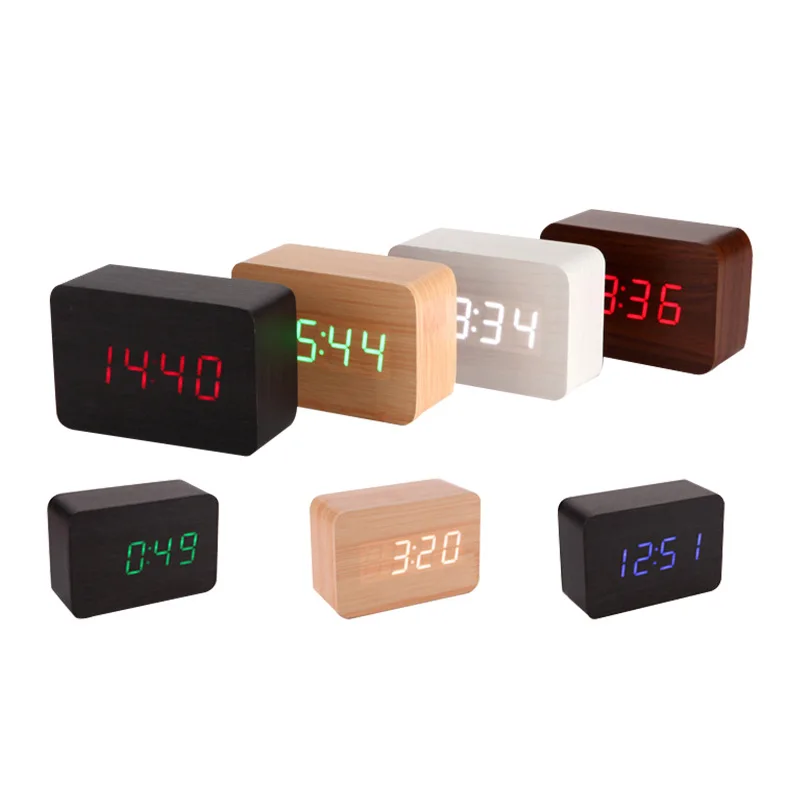 Fashion Alarm Clock LED Wooden Watch Table Voice Control Digital Wood Despertador USB/AAA Powered Electronic Desktop Clocks