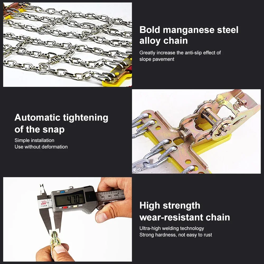 Car Tire Snow Chains Auto Tire Anti-skid Chain Snow Mud Sand Metal Anti-skid Chain 165-265mmm for Car SUV Tires Chains tire chains