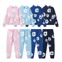 DENIM TEARS Fashion New Men's Women's Same Kapok Foam Printing Loose Velvet Hooded Sweater Trousers Set 1