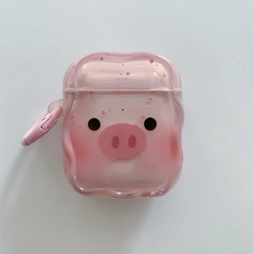 Cute Piggy Hair powder blusher Earphone Case For Apple Airpods 1 2 3 4 Pro Pro2 Plush Lanyard Case