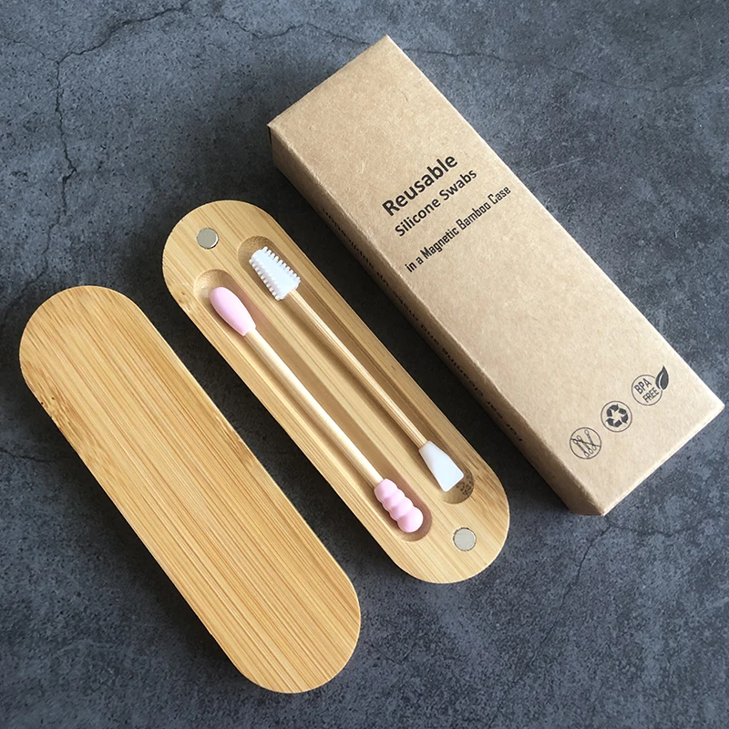 Bioddegradab Cotton Buds Bamboo Ear Swab Make up Swab Reusable Q-tips Silicone Ear Cleaning Cotton Buds Bamboo