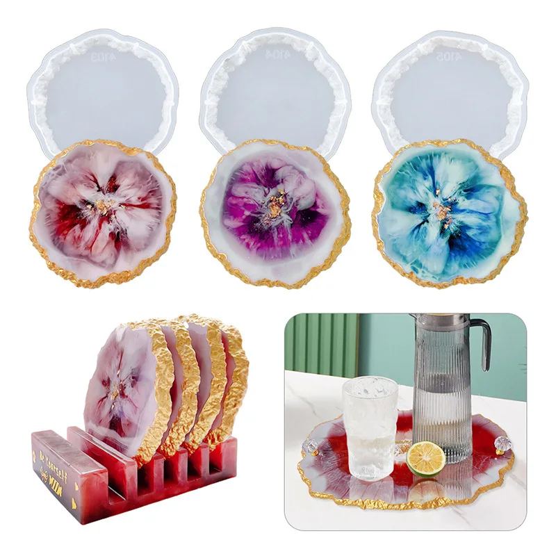 Large Irregular Coaster Epoxy Mold DIY Oval Round Tray Mirror Silicone Mold Fruit Tea Palte Disc Decoration Resin Mold