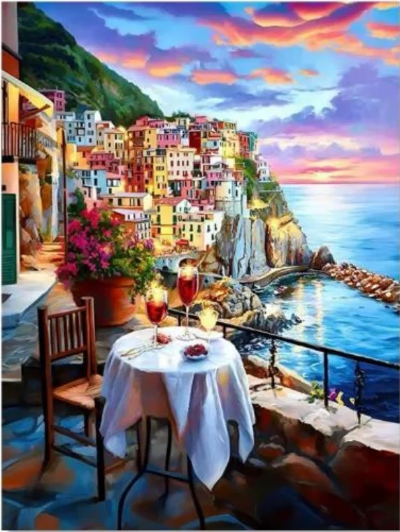 GATYZTORY 数字による絵画町風景描画キャンバス手描きアートギフト DIY