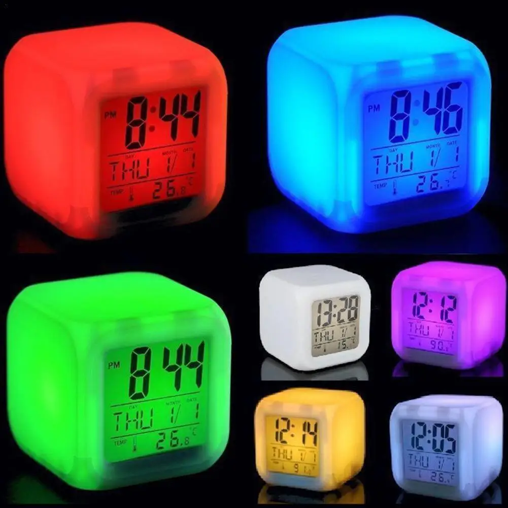 7 Color Change LED Digital Alarm Clock Desktop Table Clock Colorful