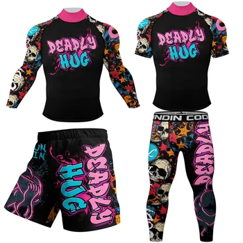 Rubber Waist Jiu Jitsu Rashguard MMA T-shirt+Pants For Men Set Muay Thair Shorts Grappling Bjj Boxing Rash Guard Sport Suits 1