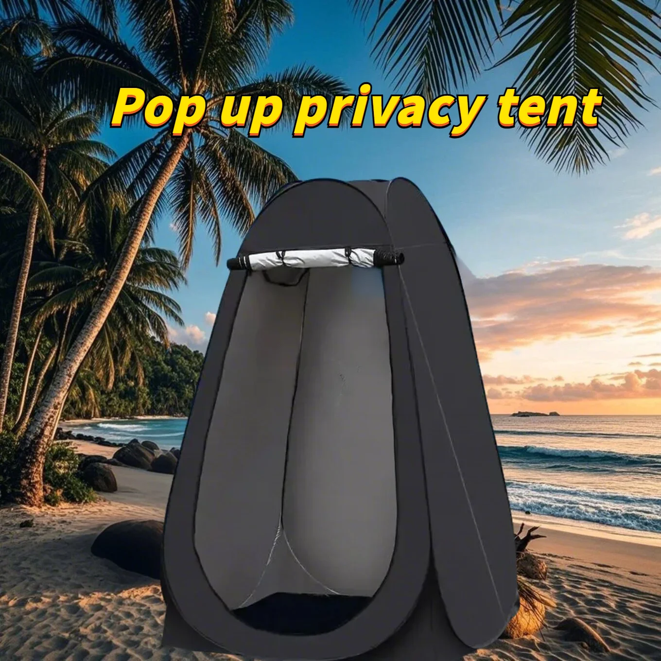 Black Portable Pop Up Privacy Tent with Zipper Closure Easy Setup Non Waterproof Polyester Shelter for Beach Fishing Hiking