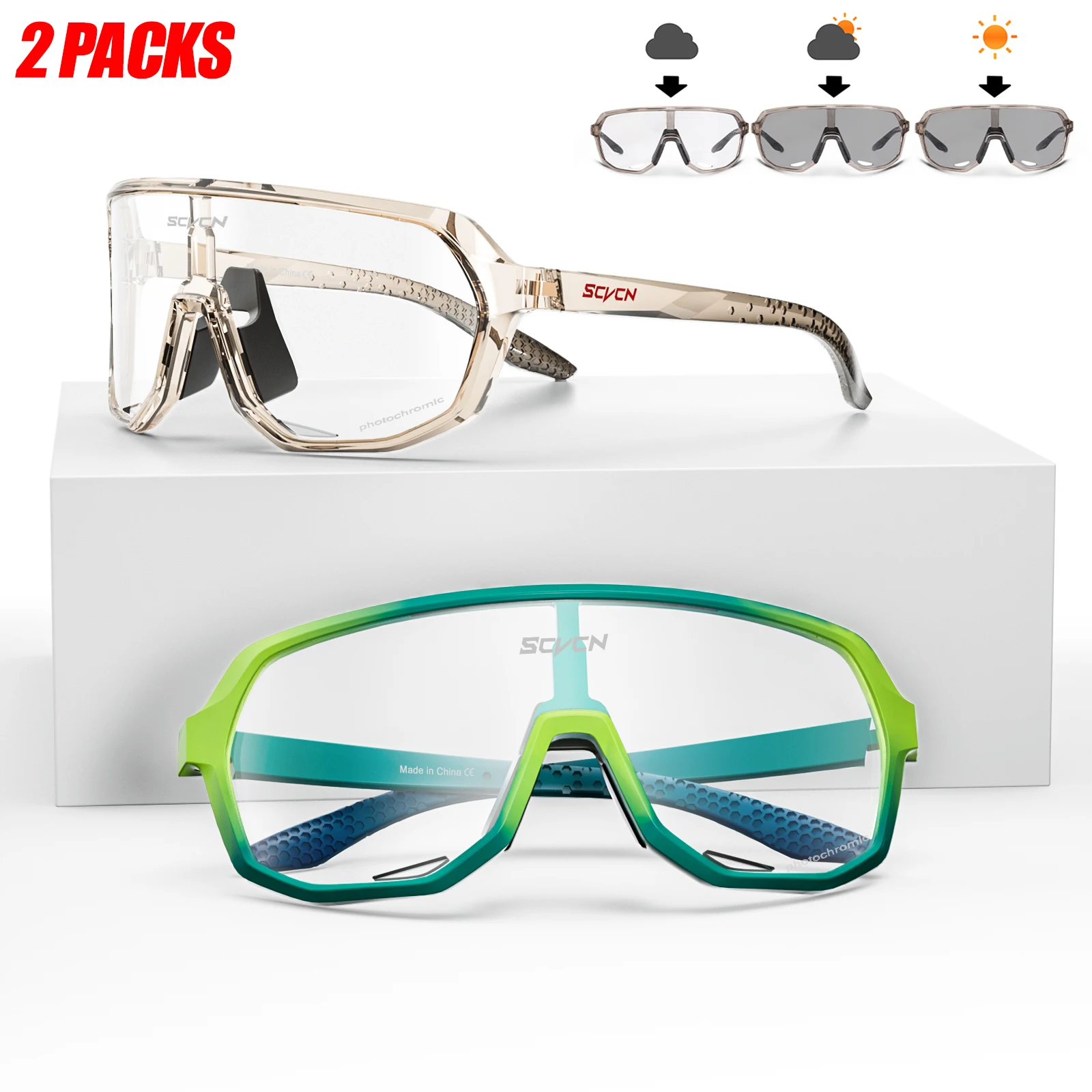 SCVCN Cycling Glasses Photochromic UV400 Bike Sunglasses MTB Sports