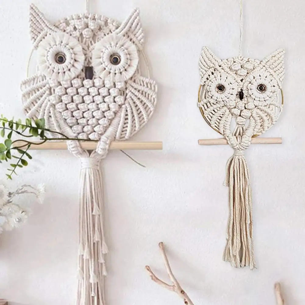 

Cotton Thread Owl Tapestry Living Room Bedroom Cute Owl Macrame Art Hand Woven Boho Tapestry Handwoven Owl Markaf Wall Crafts