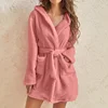 Women Bath Robe Winter Fluffy Plush Pyjamas Ladies Sexy Hooded Dressing Solid Color Gown Warm Bathrobe Female Home Clothing 1