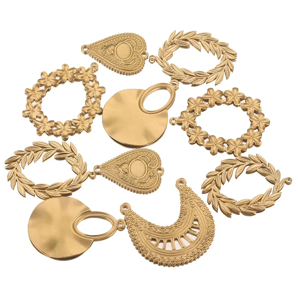 5pcs Stainless Steel Flower Gold Plated Heart Round Earrings