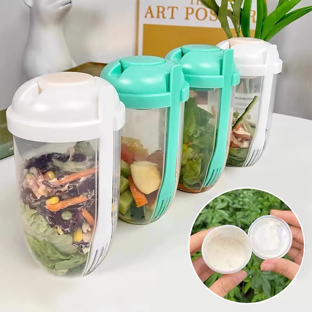 

1L Portable Salad Cup Breakfast Salad Bowl With Fork Cereal Nut Yogurt Salad Cup Container Set Kids Lunch Food Storage Bento Box