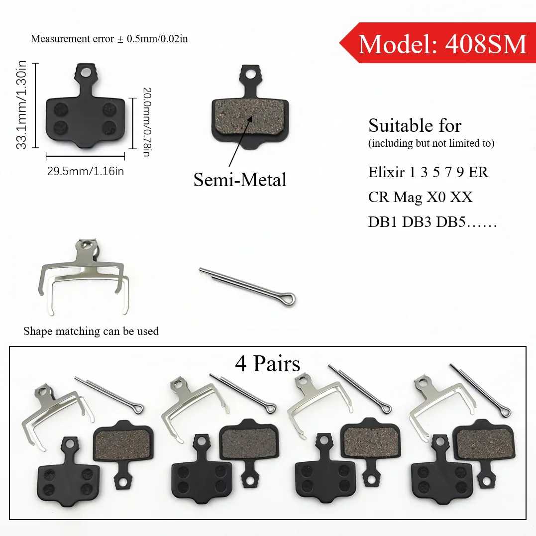 4 Paar Halbmetall-Scheibenbremsbeläge für E-Scooter, Mountainbike und Rennrad für Shimano B01S Deore Sram Level Code Guide Magura Xiaomi – Detail 12