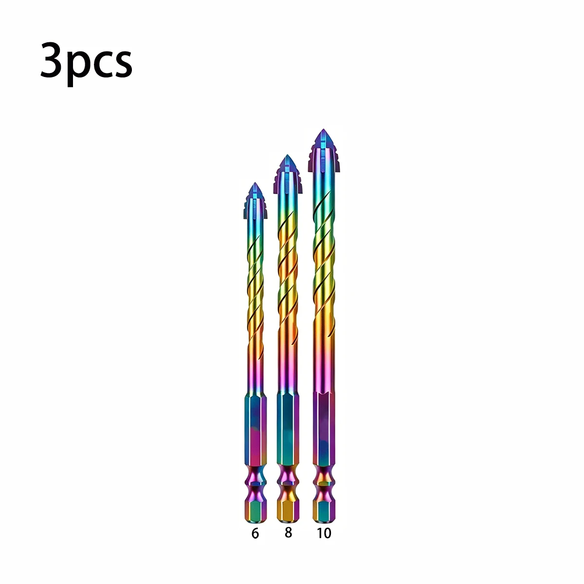 Four-Edge Serrated Multipurpose Drill Bits Set, Hex Shank, for Tile, Marble, Glass, Brick, Concrete, and Wood