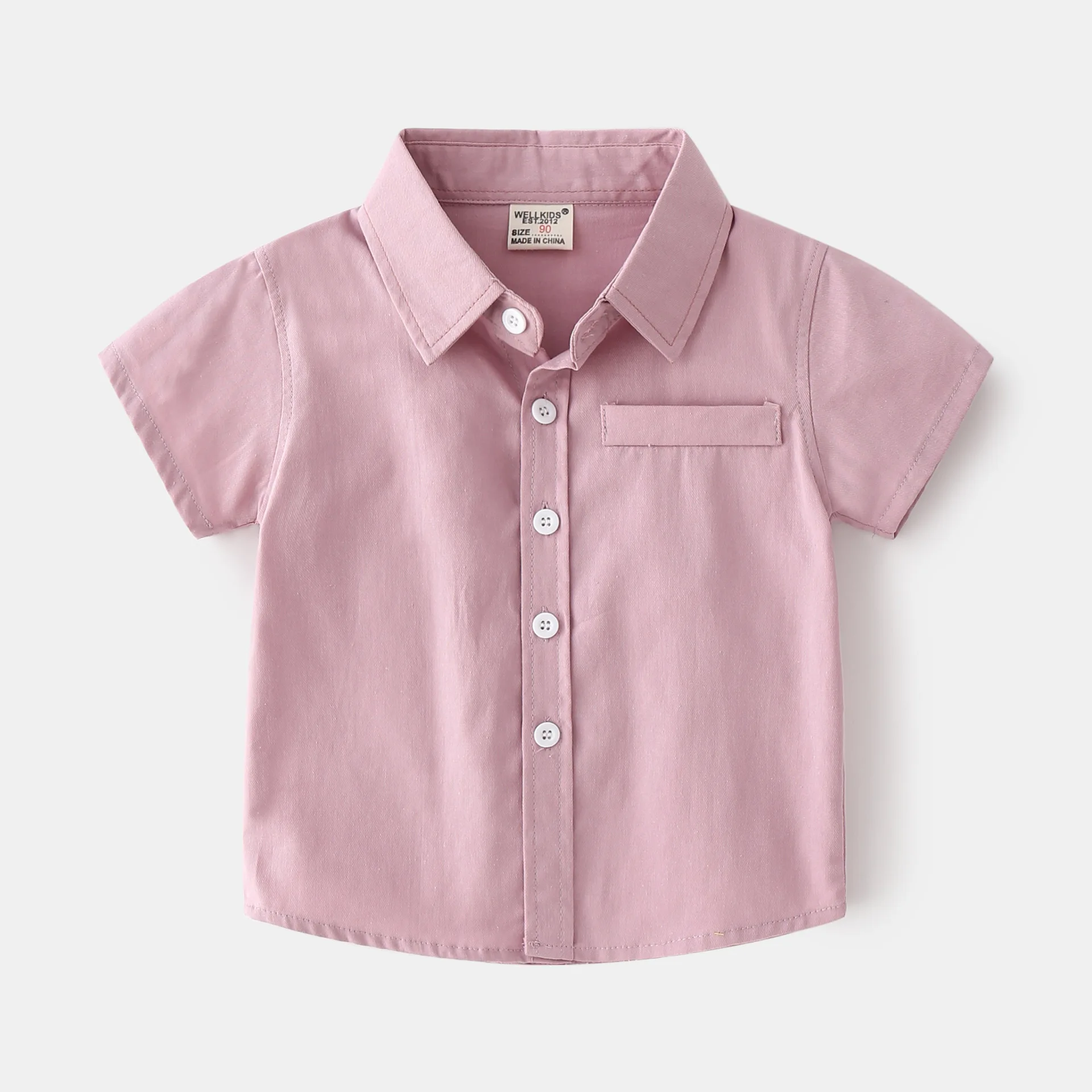 Children's Summer Clothing 2-7Y Baby Cotton Short Sleeved Shirt for Boys Monochromatic Lapel Design Casual Short Sleeved T-shirt
