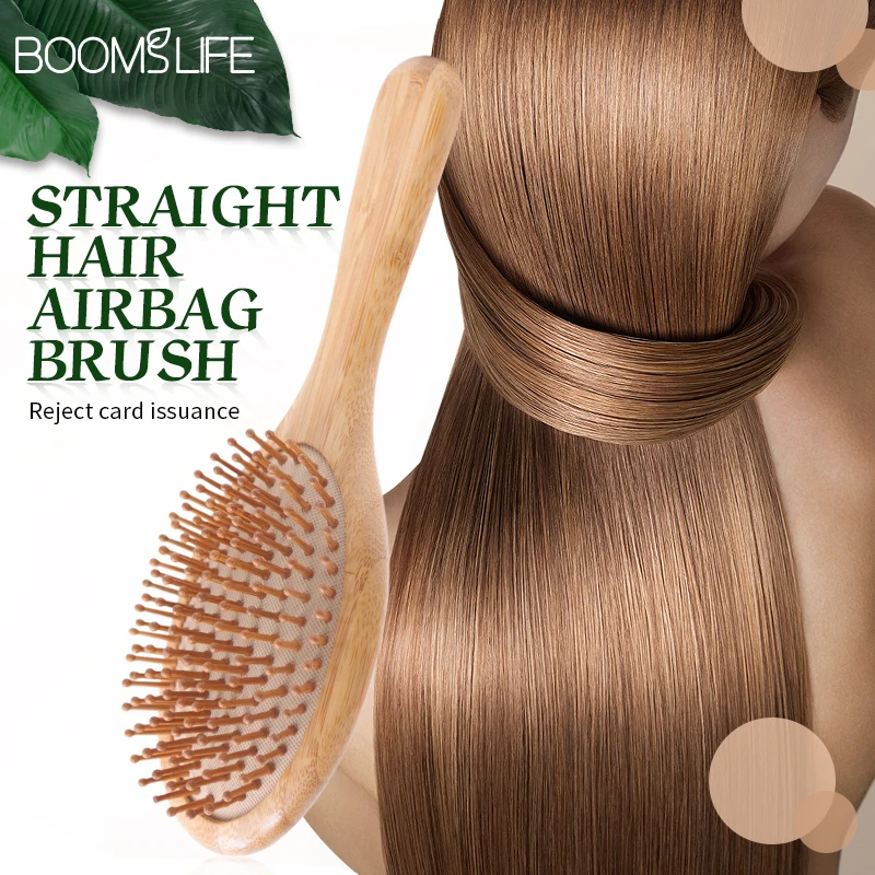 Bamboo Hair Brush Women Bamboo Comb Wood Wide Teeth Hairbrush Scalp Hair Massager Detangling Reduce Hair Loss Styling Combs
