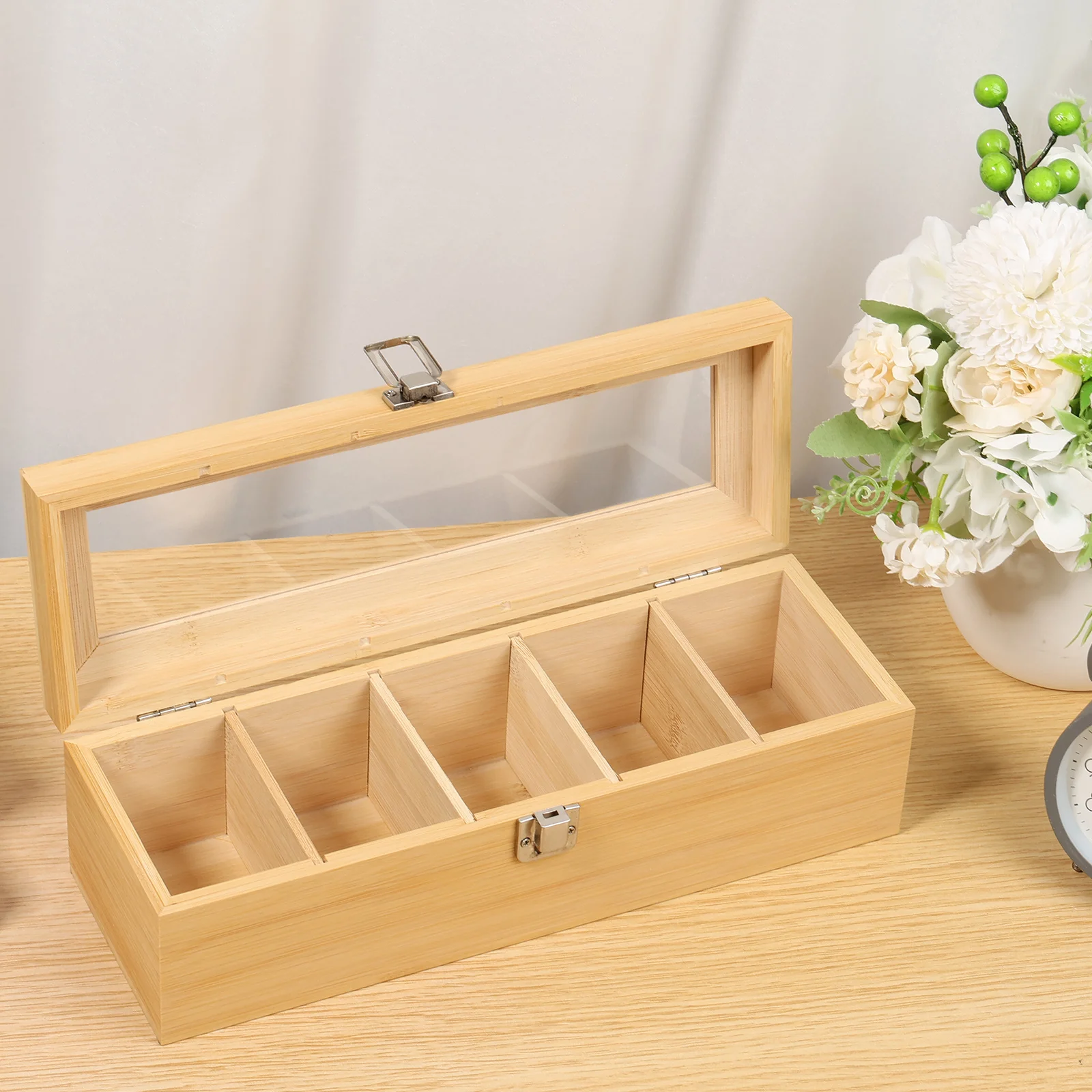 Bamboo Multipurpose Tea Bag Organizer with 5 Compartments