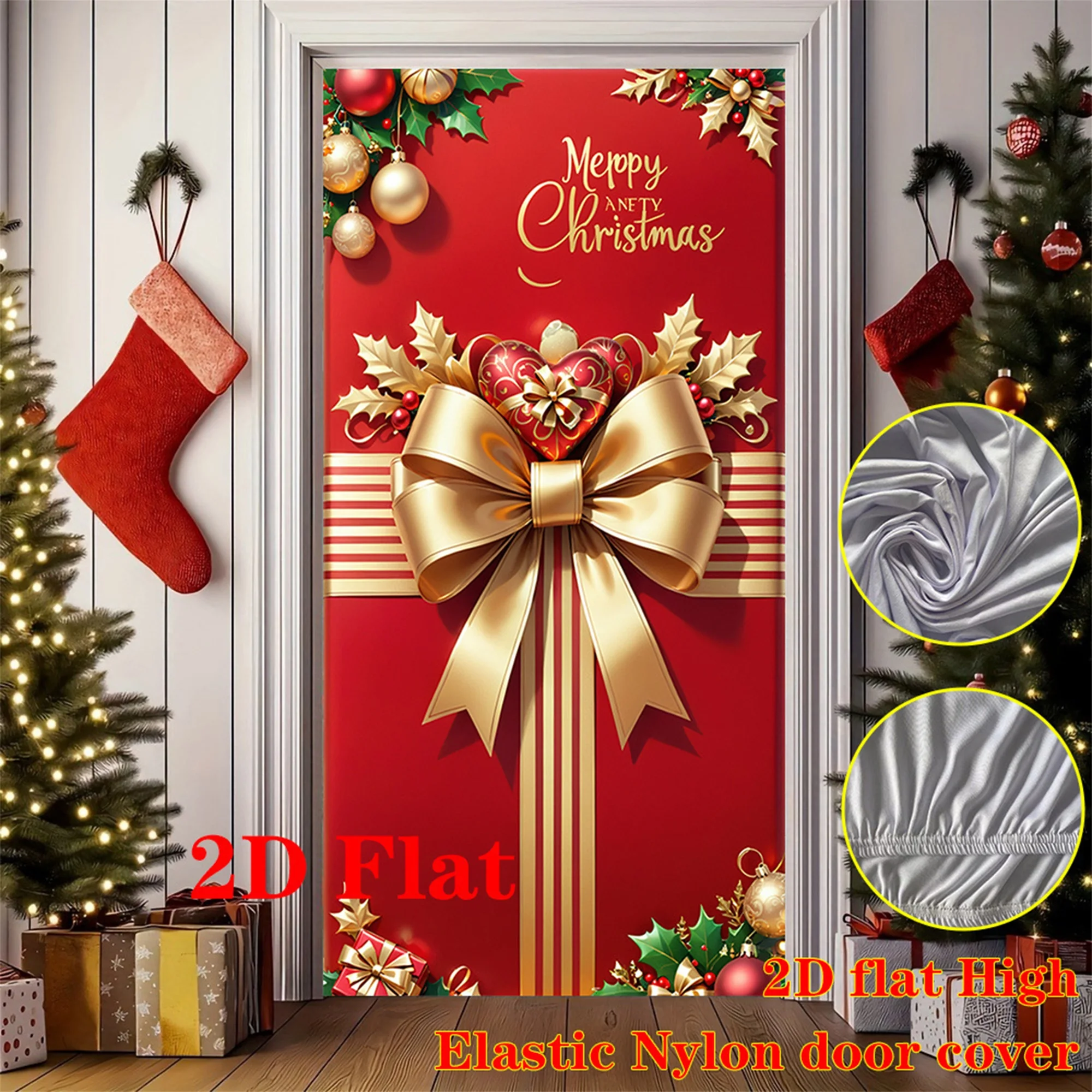 Christmas Door Covers for Front Door Decorative 3D Santa Claus Christmas Door Wraps Festive Holiday Door Decorations and