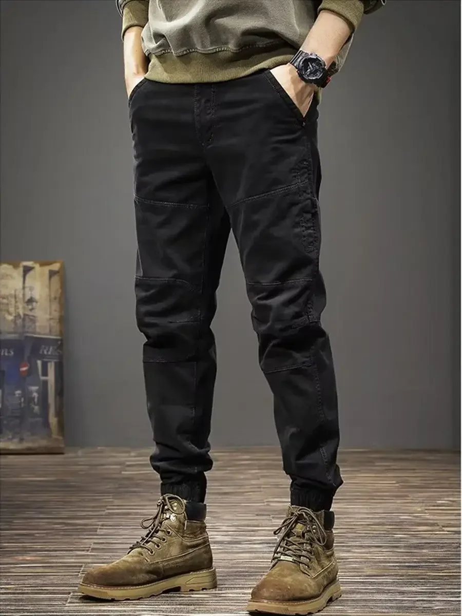 Pantalones cargo grises para hombre, multibolsillos, negros, ajustados, con múltiples bolsillos, de estilo coreano, de algodón y nailon, Y2k, de lujo