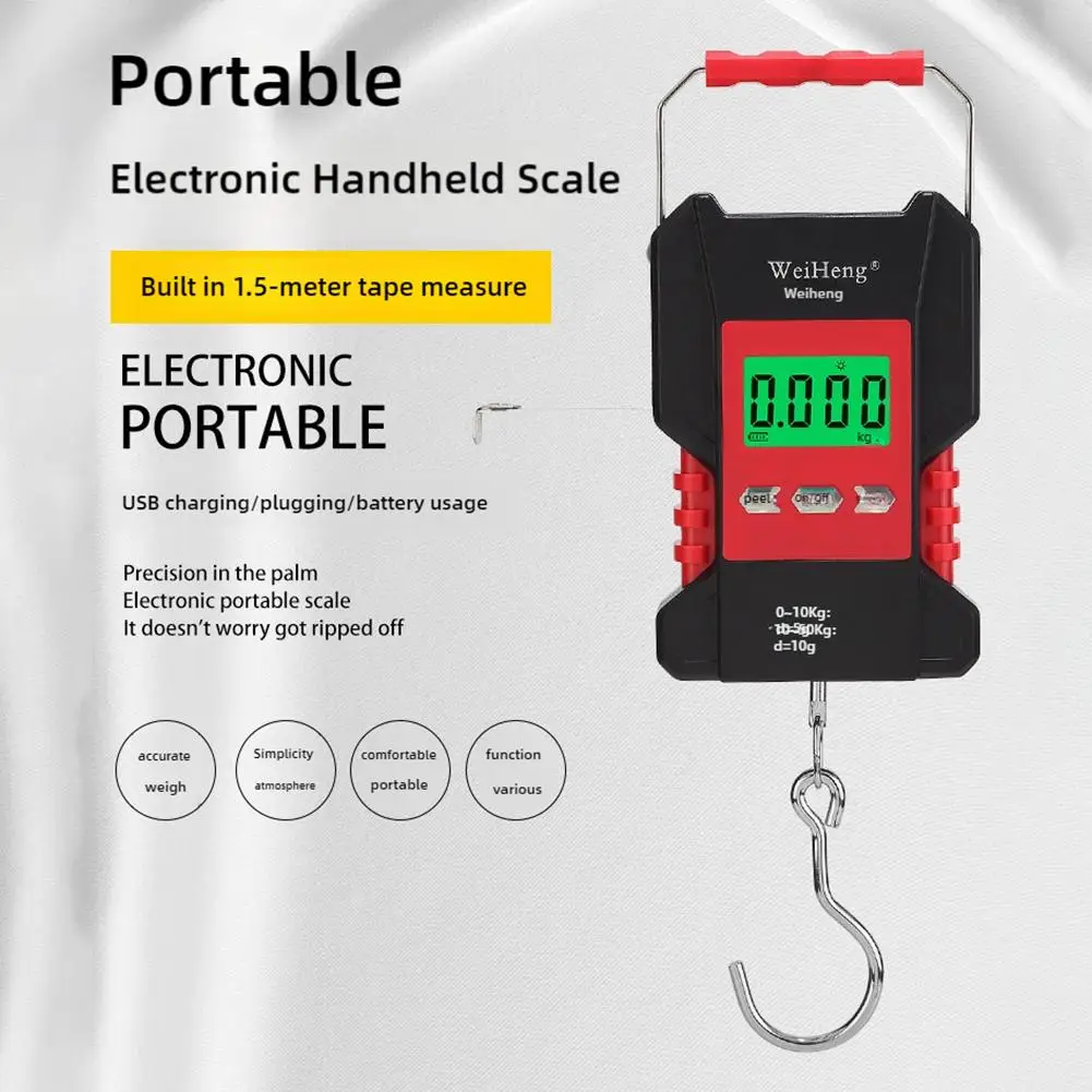 U50 50kg Portable Waterproof Fishing Scale Digital Recharged Hanging Hook Scales For Courier Luggage Home Weighing 1.5M Tap E9U9
