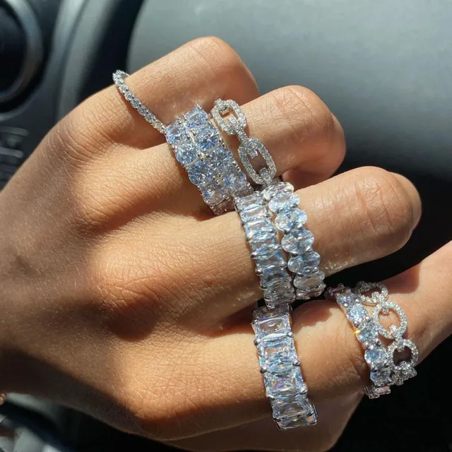 ZAKOL Fashion Luxury Multicolor Charm AAA Baguette Cubic Zirconia Wedding Rings for Women T Shape Stone Party Jewelry FSRP252 2